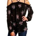 Ro & De  NWT Black Strappy Floral Embroidered Open Shoulder Top Size Medium Photo 0