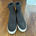 Steve Madden  Black Zip Mid High Tops Knit White Shoes 9 Wedge Platform Sneakers Photo 5