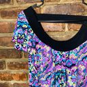 AB Studio  Purple Printed Smocked Open Keyhole Back Blouse Women's Size Small Photo 1