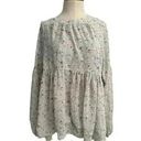 easel  Women's M Blue Floral Ruffle Mock Neck Babydoll Blouse Boho Chic Cottage Photo 0