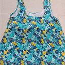 L.L.Bean  Tankini Swim Top Sz16 Blue Yellow Floral Size Tag Remove Use Measurement Photo 2