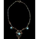 Antique Art Nouveau Silver Tone Czech Glass Blue Chrysoprase Necklace 1890’s Photo 3