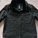 Ralph Lauren LRL  Women’s Sparkle Shimmer Black Denim Trucker Jacket Fur Collar L Photo 1