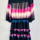 Tanya Taylor  Valeria Tie-Dye Silk Tiered Ruffle Faux Wrap Dress Black/Pink US 2 Photo 7