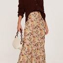 Polo  Ralph Lauren Brown Cream Floral Print Chiffon High Waist Midi Skirt Size 4 Photo 0