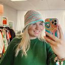 Handmade  Crochet Knit Beanie Hat Blue Peach Photo 16