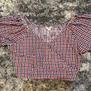 Sim & Sam  Blue, Red, White Plaid Cropped Top Photo 0