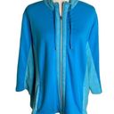 Chico's  Full Zip Athletic Sweatshirt L Blue Drawstring Neck Pockets Stretch Photo 0