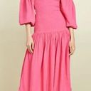 Harper RHODE  Smocked Off Shoulder Puff Sleeve Hot Pink Midi Dress Gauze Cotton Photo 1