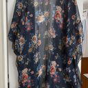 David & Young  Kimono Semi Sheer Floral Ruffle Kimono Navy Blue Photo 2