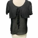 Kardashian Kollection  Sheer Tie Bow Front Top Blouse Keyhole Back Black Medium Photo 0