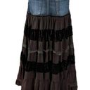 Vintage Y2K Rosa & Rose Maxi Skirt Small Denim Tiered Velvet Lace Fairy Grunge Blue Photo 3