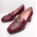 Nordstrom  Loafer Pumps Womens Size 6.5 Leather Burgundy Block Heel Slip On Photo 0