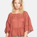 Free People  Top Babydoll Rust Beautiful Dreamer Blouse clay short sleeve flowy Photo 0