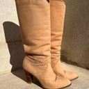 Dingo Vintage  80s high heeled suede yellow tan leather braid detail boots Photo 0