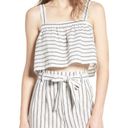 Ten Sixty Sherman  Crop Tank Large White Ivory Navy Linen Stripe Women Top Summer Photo 2