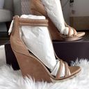 Brian Atwood  Pinkston Open Toe Platform Wedges Suede Sandals Tan Brown 7 37 Photo 7