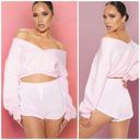 Pretty Little Thing  Pastel Light Pink Off The Shoulder Crop Sweatshirt Sz Large Photo 1