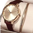 INC NEW  Womens Cinnamon Faux-Leather WATCH 35mm & Gold BRACELET Set Macys Boxed Photo 0