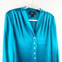 St. John  Couture Button Down Long Sleeve Silky Blouse Shirt Teal Blue 6 Photo 4