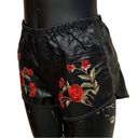 American Vintage  Black Faux Leather Short Red Floral Embroidery Photo 1