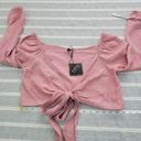 Zaful  Womens Small Pink Tie Front Long Sleeve Cropped Top New NWT Beach Travel Photo 7