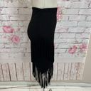 AQUA  Women's Faux Suede Long Fringed Asymmetrical Wrap Style Black Skirt Size S Photo 4