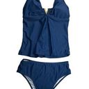 Zaful  Women's Medium Blue V Neck Ruched High Waisted Tankini Swimsuit Photo 0