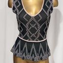 BCBGMAXAZRIA Black Combo Alonya Twill Knit Jacquard Peplum Top Size XS Photo 2