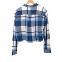 Roxy NWT  Both Ways Cropped Plaid Button Down Shirt Blue Size M Photo 4