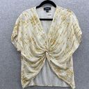 Karen Kane Kare Kane Women's Blouse V Neck Cropped Yellow Tie Dye Size XS USA Made Photo 0