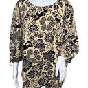 Hot Cotton Shirt Womens 2X Tan Black Floral Flower Casual Work Travel Lagenlook Photo 0