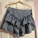 Francesca's Francesca’s Denim Ruffle Mini Skirt Photo 1