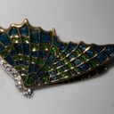 Kenneth J Lane Vintage KJL Goldtone Metal Butterfly Brooch 3d Wings Green Enamel Rhinestone  Photo 0