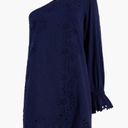 Hill House NWT  Mila Dress One Shoulder Navy Linen Blue Eyelet Sz S Photo 2