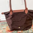 Longchamp  LE PLIAGE Tote Brown Leather & Nylon Purse Shoulder Bag Classic Photo 1