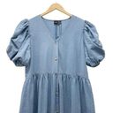 VERO MODA NWT  Puff Sleeve Seersucker Tiered Midi Dress Denim Blue Size Large NEW Photo 6