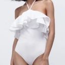 ZARA  NWT white ruffled rib bodysuit corset Sz L stretchy Photo 1