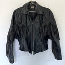 Vintage 80s Oversized Black Leather Fringe Jacket M Size M Photo 0