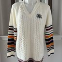 Tommy Hilfiger  Sweater Ivory V-Neck Varsity Cable Knit Pullover Size L MSRP $79 Photo 1