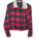 Dee Elle  Vintage Red Buffalo Plaid Sherpa moto Jacket angle zip Medium Photo 4