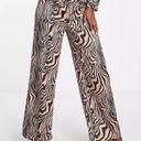 ASOS  DESIGN Women 4 satin pull on pants in zebra Palazzo 70s Mob wife Wedding Photo 9