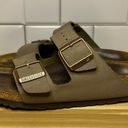 Birkenstock Sandals Womens 37 Arizona Slides Slip On Flats Olive Leather Casual Photo 1