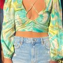 ZARA Satin Long Sleep Green Summery Top Photo 0