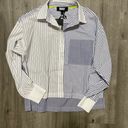 DKNY Bottom Down Blue And White Stripe Shirt  Photo 0