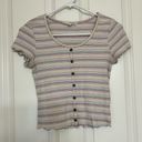 Hippie Rose Retro Stripe Crop Ribbed Button Down Top  - Size M Photo 0