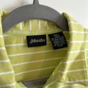 st. john's bay  Women's S Zip Neck Polo Tee Shirt Lime Green White Stripe Preppy Photo 1