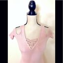 Candie's Light Pink Open Shoulder Bodysuit w/ Corset Style Neckline, XS Photo 2