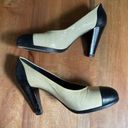 Jil Sander  Black Beige Embossed Leather Cap Toe Chunky Heels Pumps EU 38 US 7 Photo 4