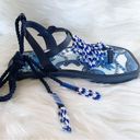 Farm Rio  Blue Tile Beaded Flat Lace Up Sandals Blue Size 6 NEW WITHOUT BOX Photo 2